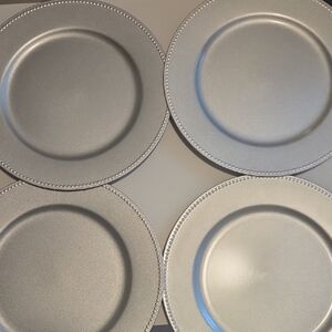 Set Of 4 Elegant Silver Beaded Charger Plates Decorative Use Only